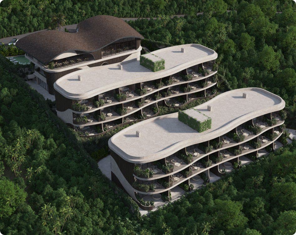 Aerial view of both residential blocks
